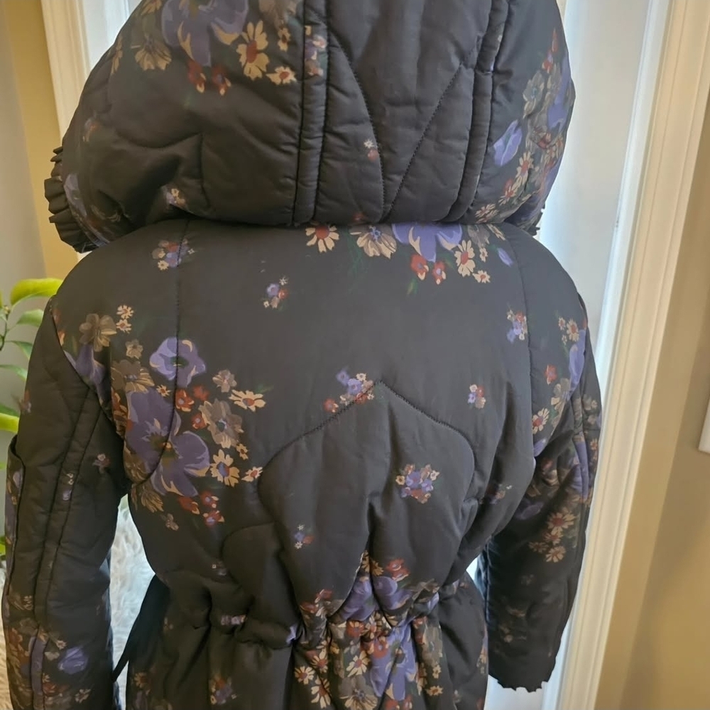 Coach Black Quilted Puffer Jacket with Purple Floral Print - Picture 4 of 6